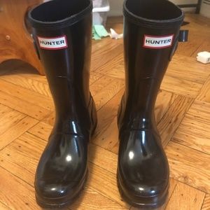 hunter short rain boots wellies black gloss 7 EUC